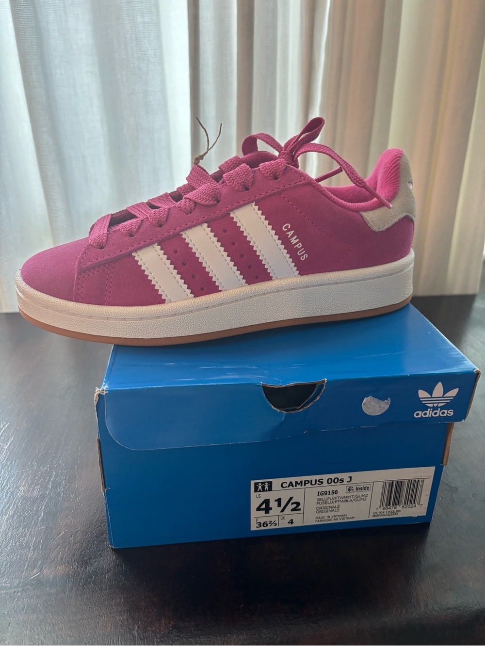 adidas Kids Pink Campus Suede Sneaker with White Stripes